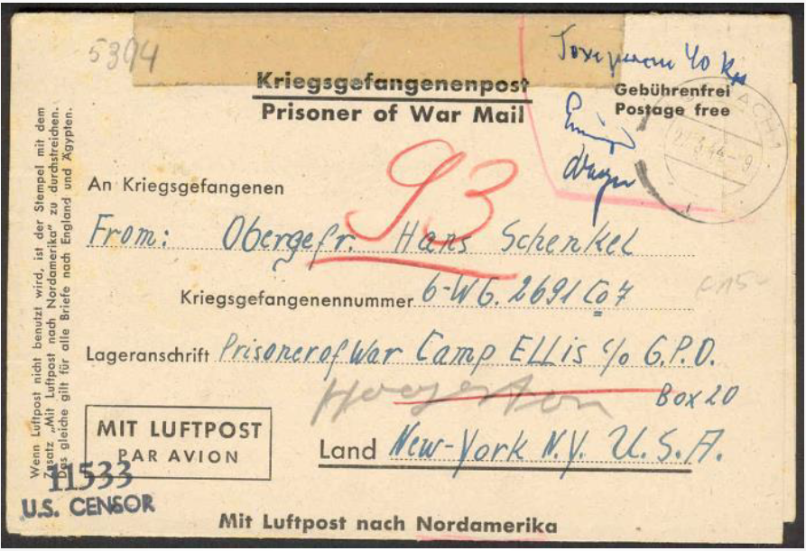 Présentation du courrier par voie aérienne de prisonniers de guerre